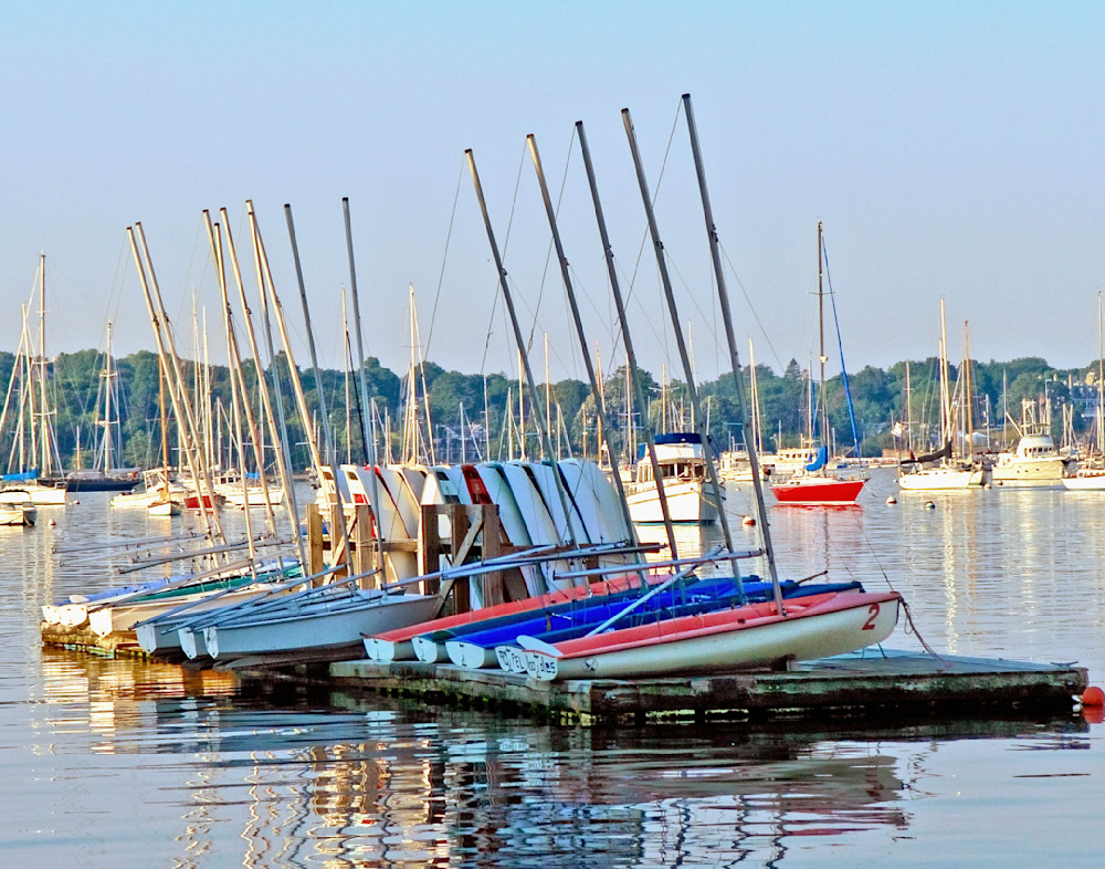 Sailboats on floating dock in Newport Rhode Island
