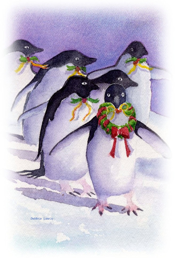 Holiday Penguins Art | Debbie Lewis Watercolors