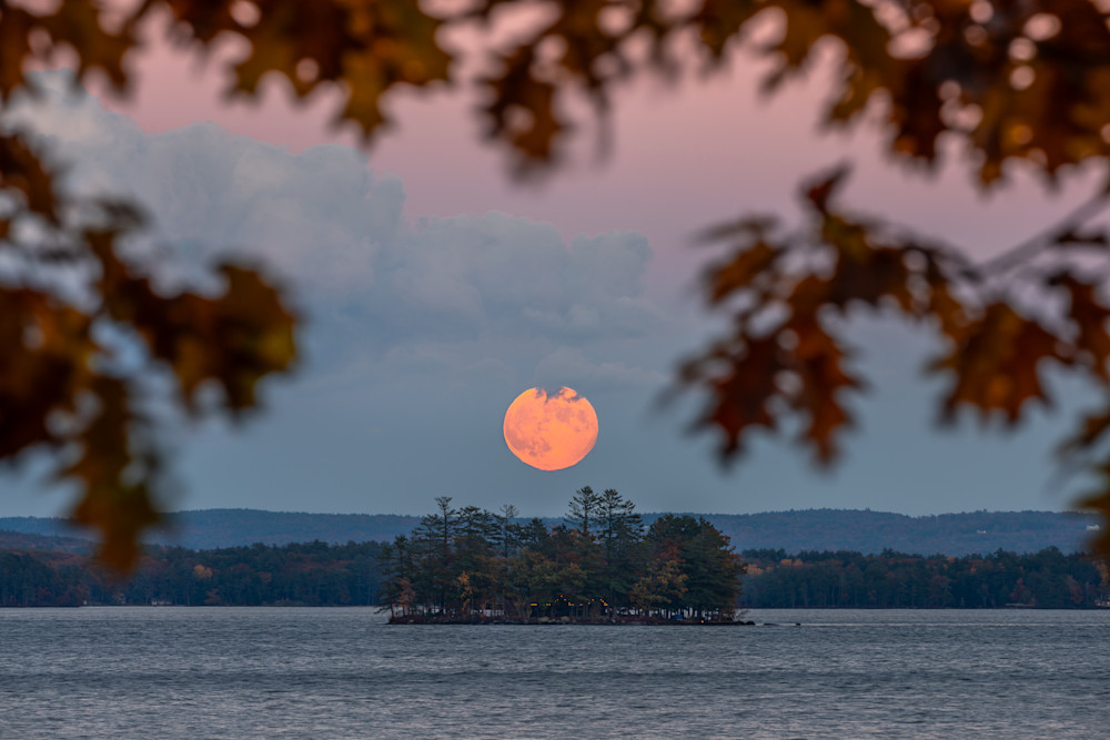 Laconia, New Hampshire   Full Moon Rising Over Eagle Island  Lake Winnipesaukee Photography Art | Jeremy Noyes Fine Art Photography