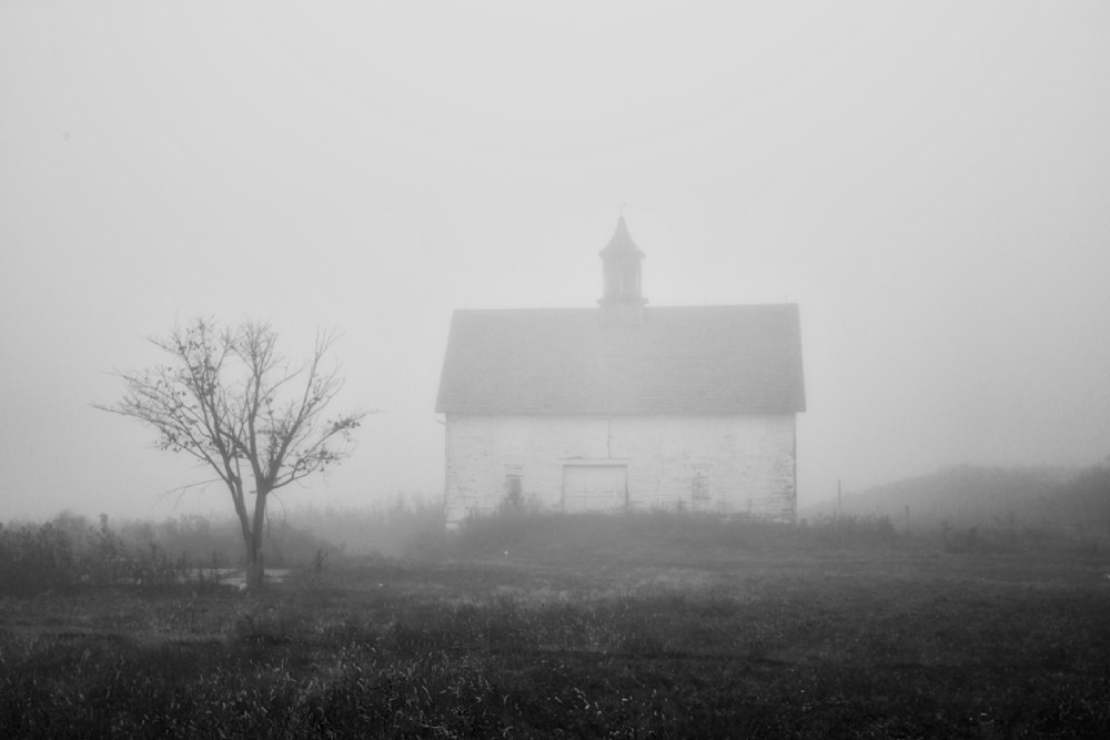 Barn In Fog Photography Art | Anne Majusiak Photography