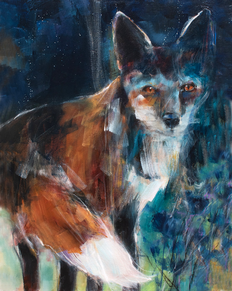 Night fox expressive painting