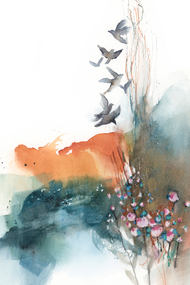 "Prelude" Watercolor bird abstraction