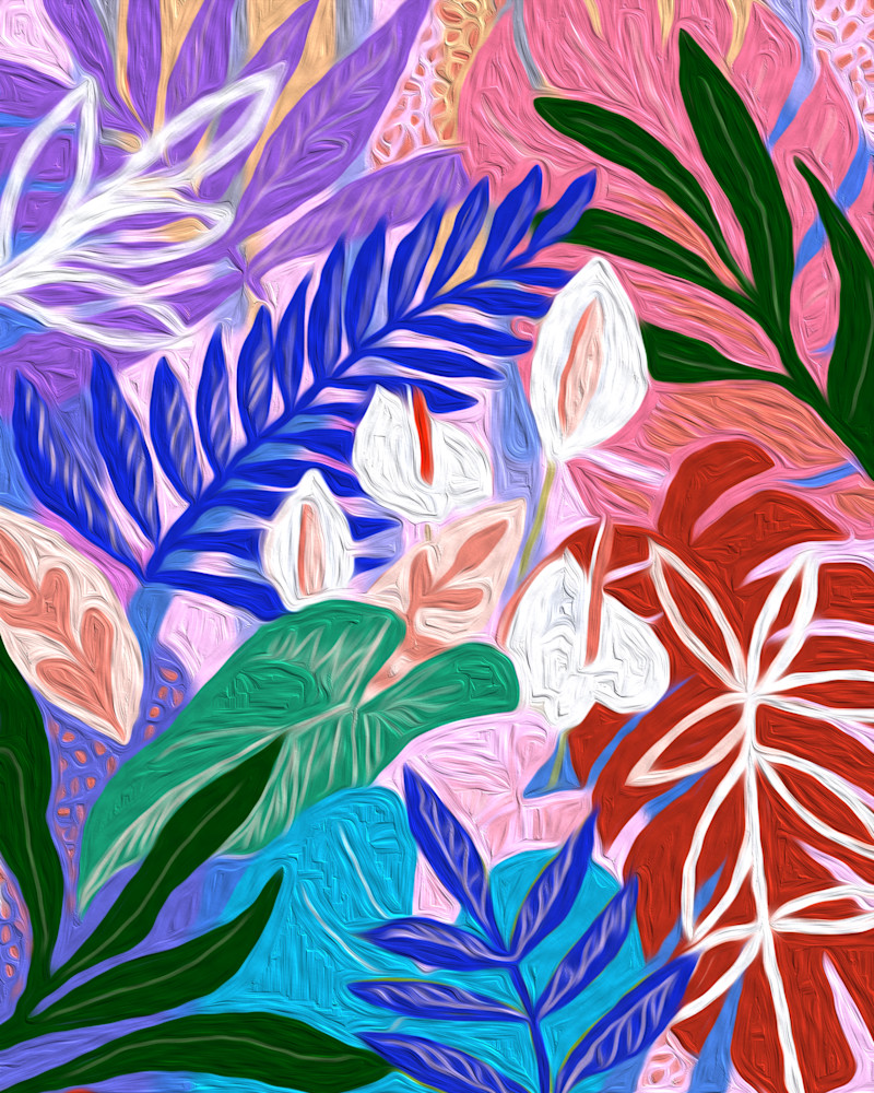 White Anthuriums In Fanciful Floral Garden Art | Art by Design Studio