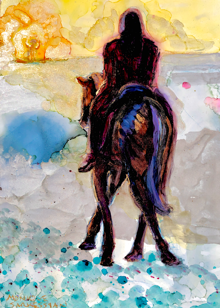 Painting of Jesus riding a horse in victory.