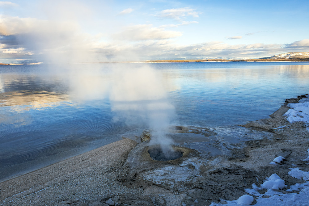 Tco   Lake Side Geyser Winter Sunset Art | Open Range Images
