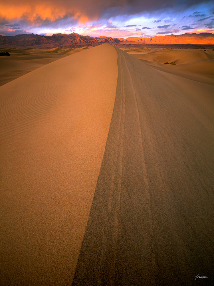 Sand blown across mesquite flat forms huge dunes near Stovepipe Wells in Death Valley California.