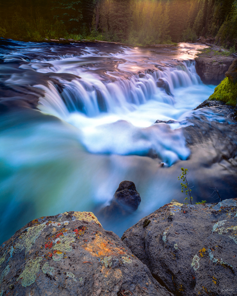 Sheep Falls pours over a basalt ledge,  Falls River .