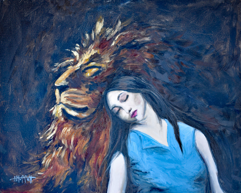 Abide - Prophetic Lion Art - by contemporary impressionist April Moffatt. https://www.aprilmoffatt.com/about-giclee-printing