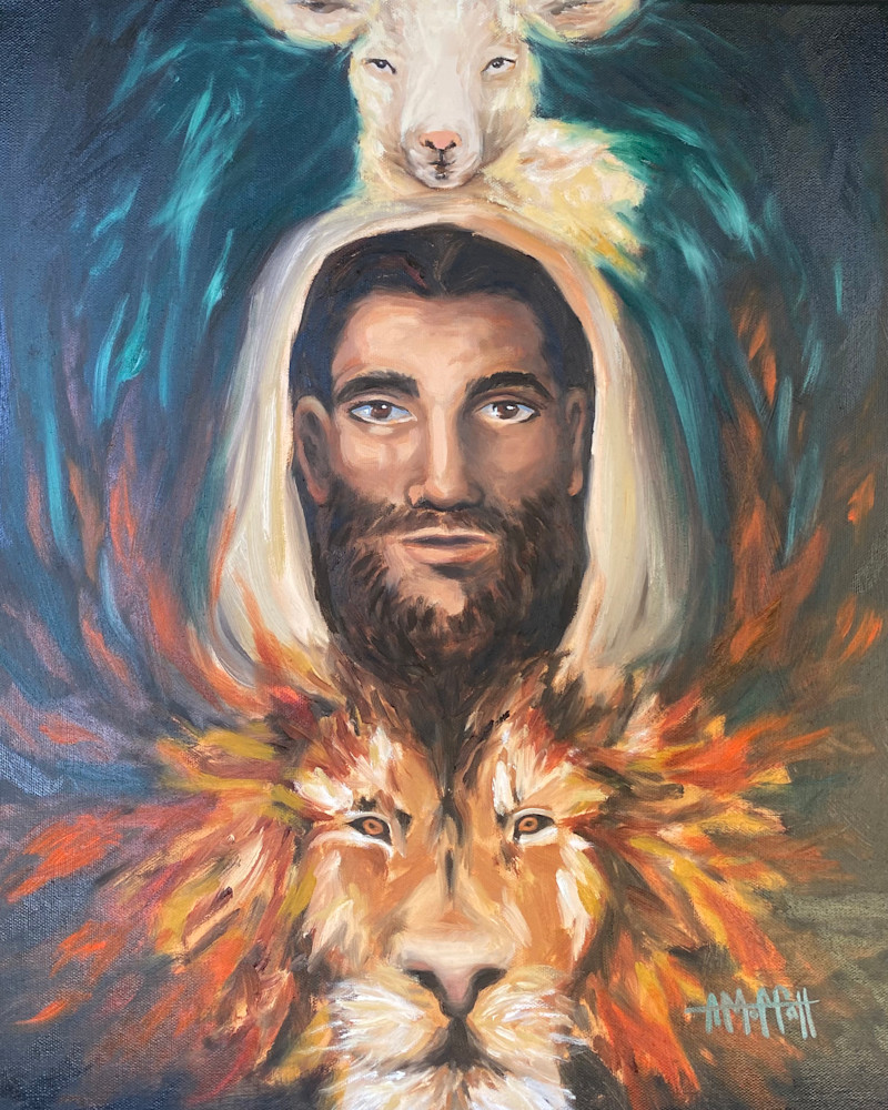 The Lion and the Lamb - Christian Jesus  Prophetic Art by contemporary painter April Moffatt