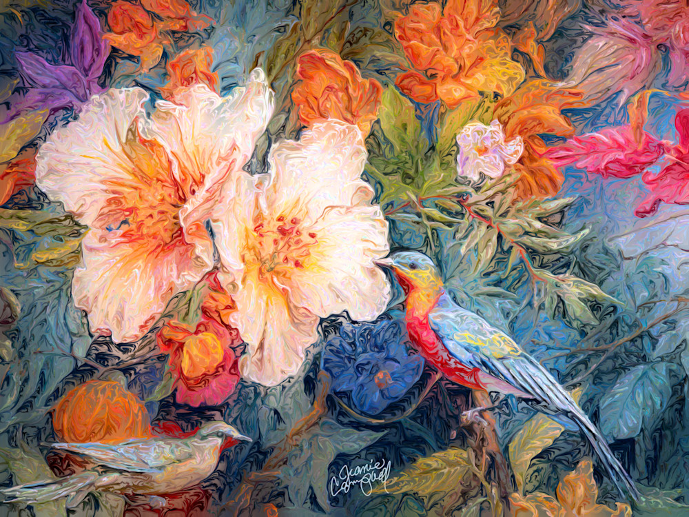 Two Birds In Flowers  Art | Jeanie Campbell