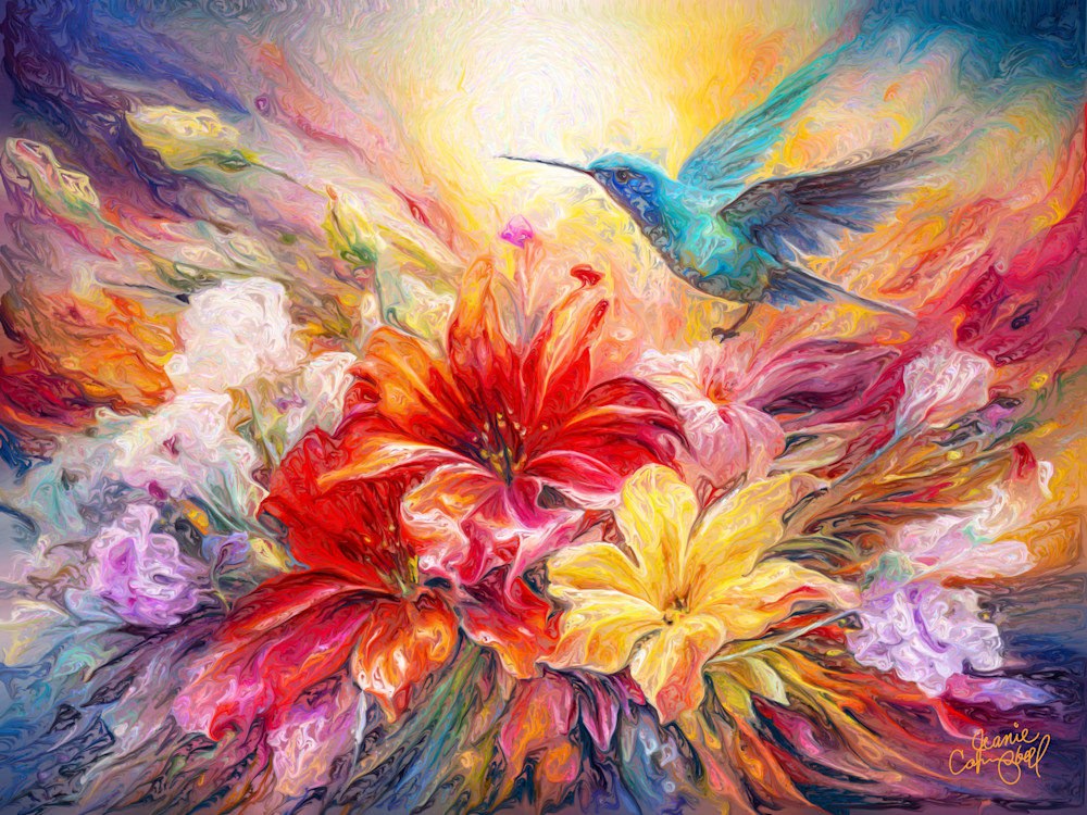 Hummingbird And Flowers Art | Jeanie Campbell