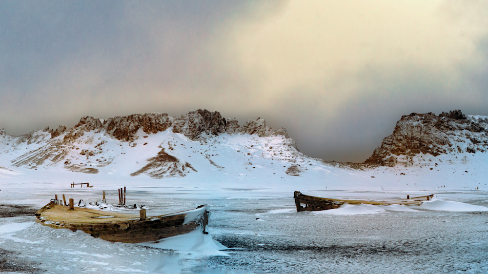 Abandoned whaleboats, Deception Island, Antarctica — an infrared landscape photograph by David Arnold