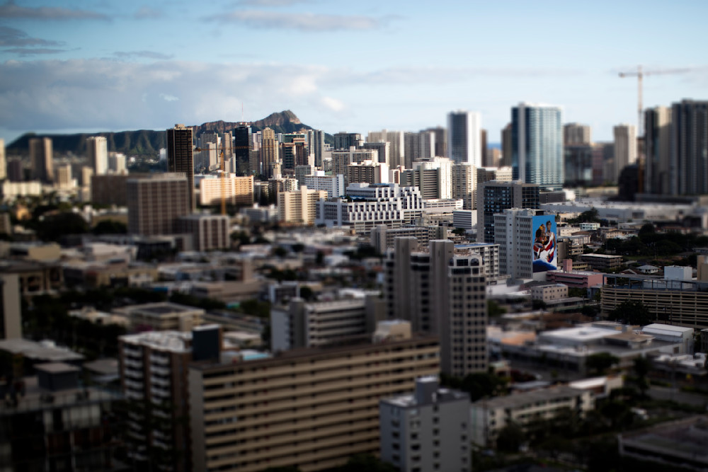 Urban Patchwork: Honolulu Skyline And Diamond Head Photography Art | Philipson Foundation