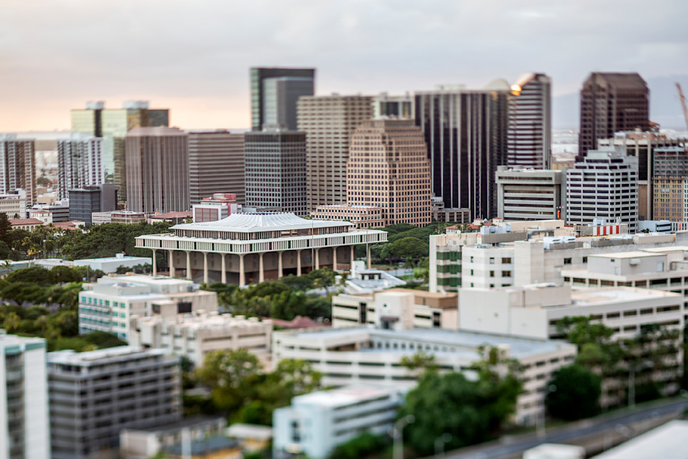 Civic Symphony: Honolulu's Capitol And Skyline Photography Art | Philipson Foundation