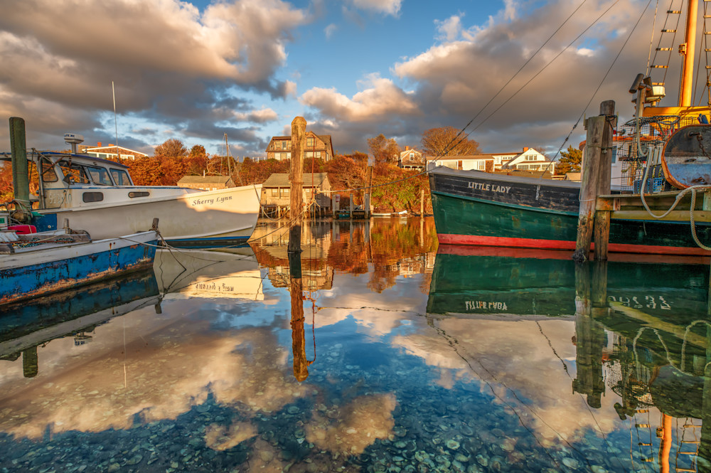 Menemsha Reflections Boats And Sky Art | Michael Blanchard Inspirational Photography - Crossroads Gallery