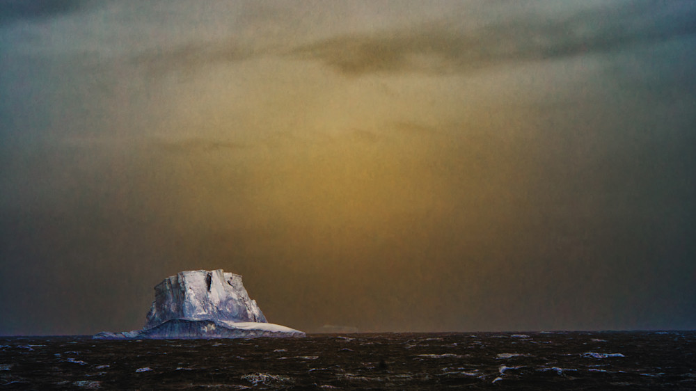 A large iceberg in a snowstorm in the Bransfield Straits, Antarctica.
