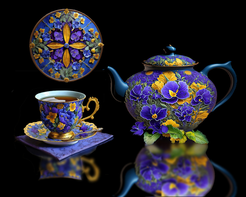 Violet Teapot With Carved Flowers (Horizontal) Art | Art from the Soul