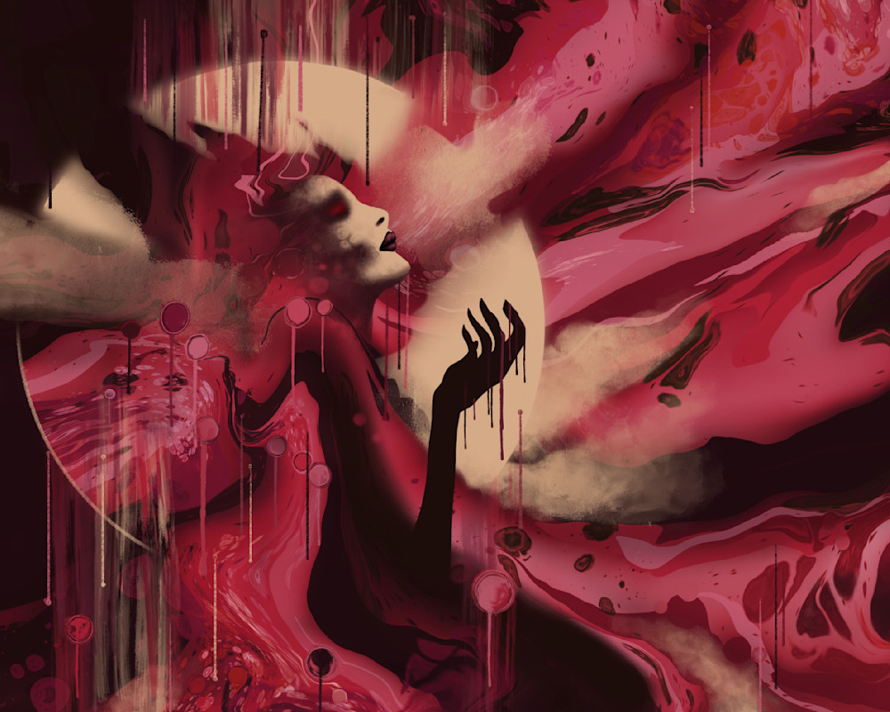 Nocturne of the Nightwalker: Immortal Seduction in a Crimson Digital Artwork