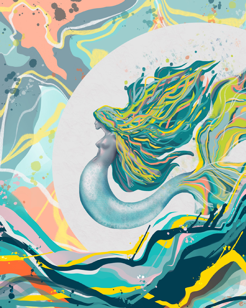 Ocean's Enchantress: A Mermaid's Ethereal Tale Captured in Digital Art