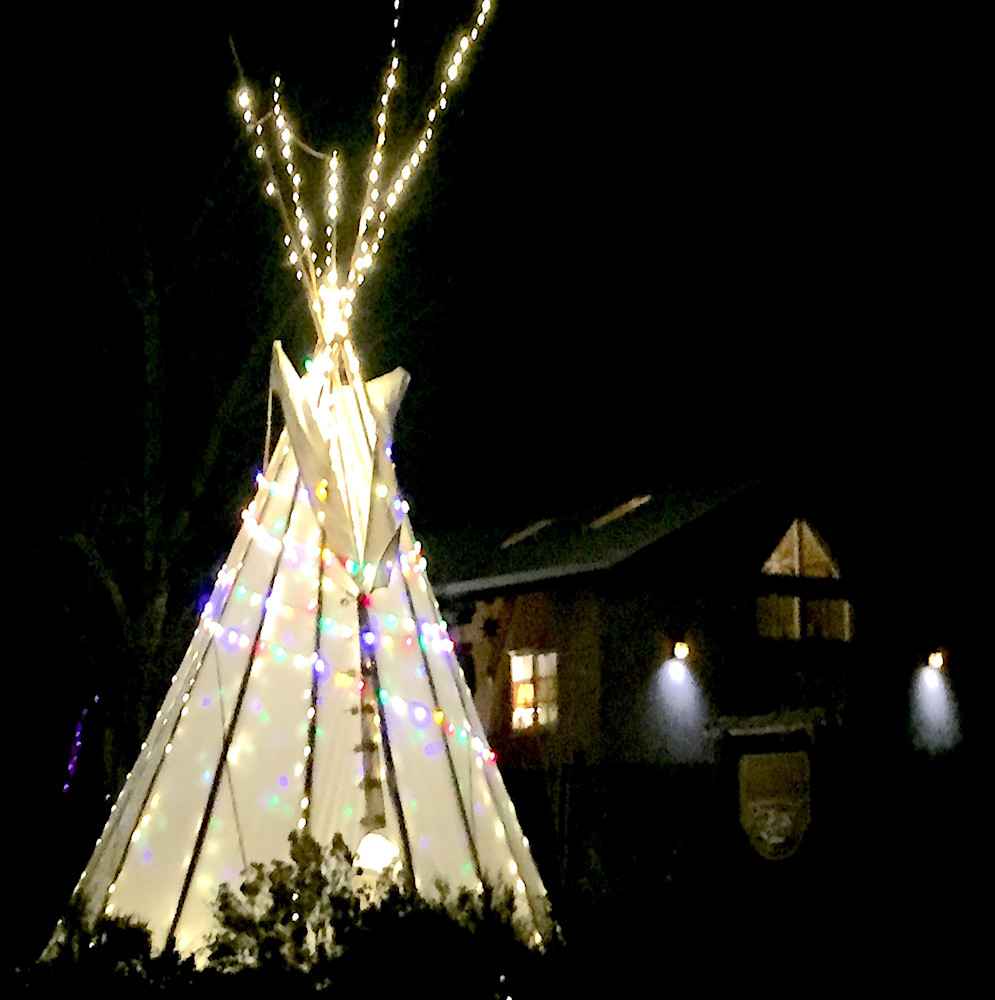 Christmas lights on Teepee