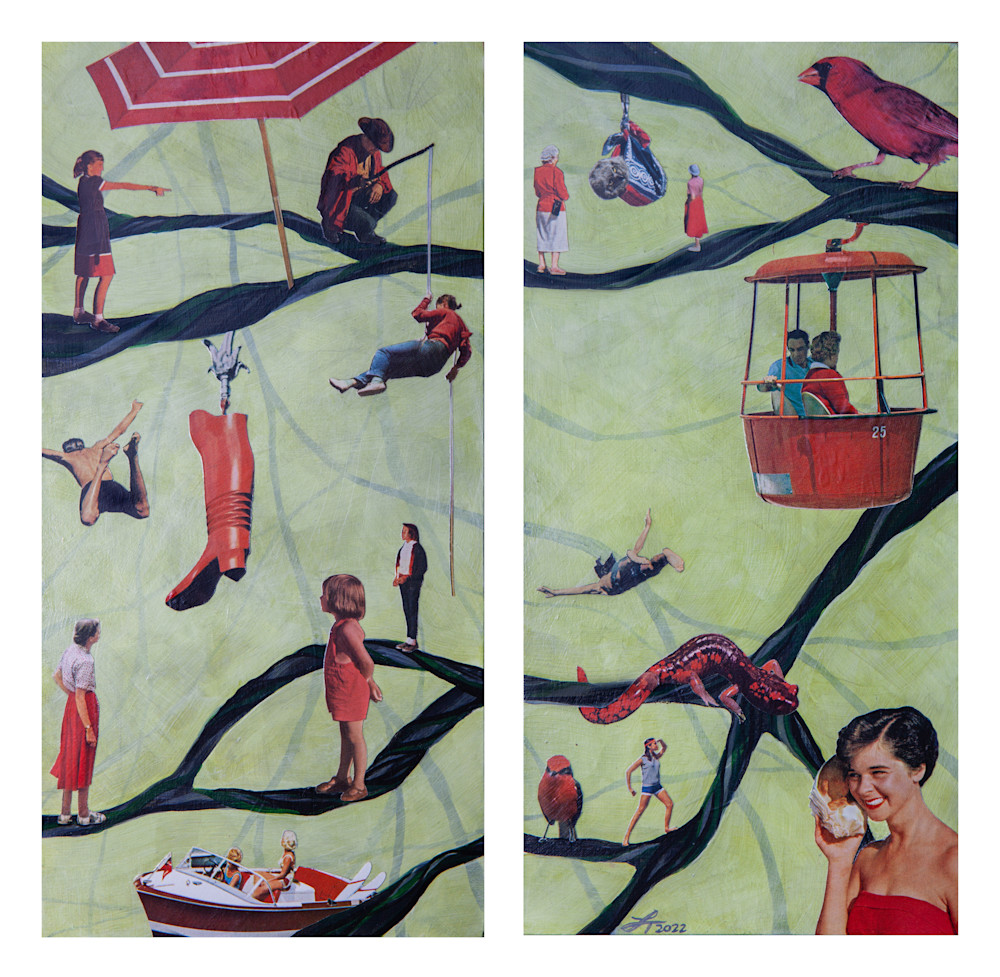 Red and green themed surrealistic fine art print diptych