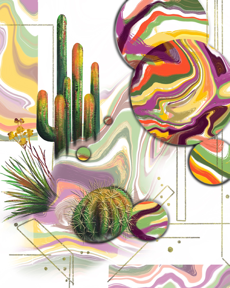Desert Whirl: A Colorful Interpretation of Phoenix's Cacti Landscape