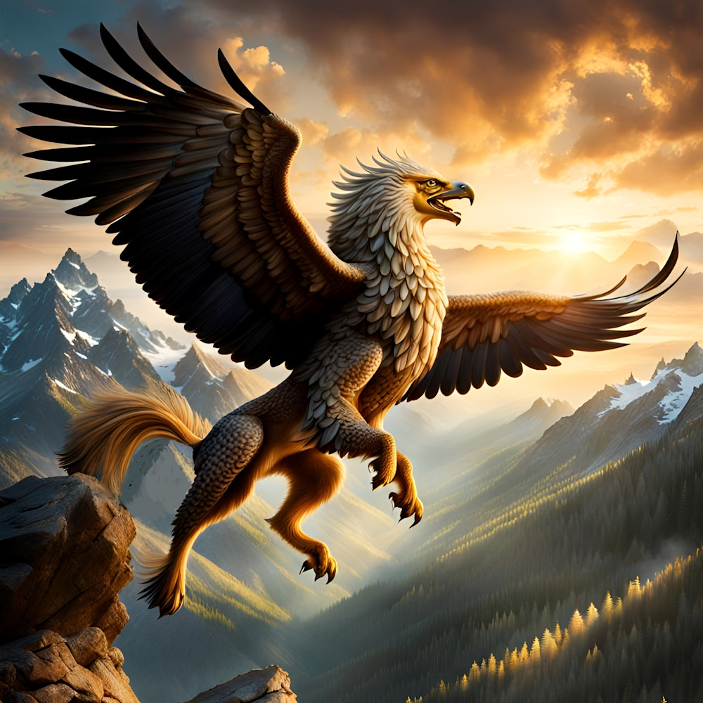 Griffin Flying Over Mountains Photography Art | Playful Gallery by Rob Harrison