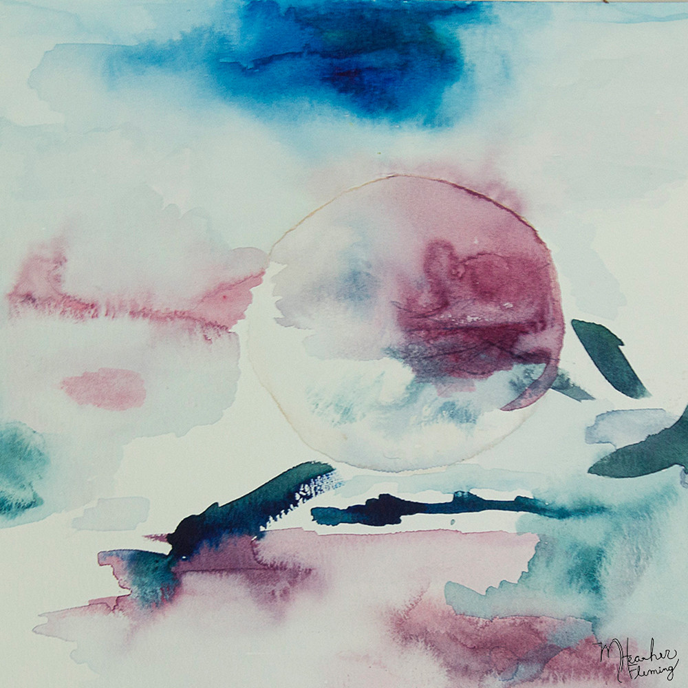 "Moon Harvest: Serene Watercolor Painting of a Tranquil Night Landscape"