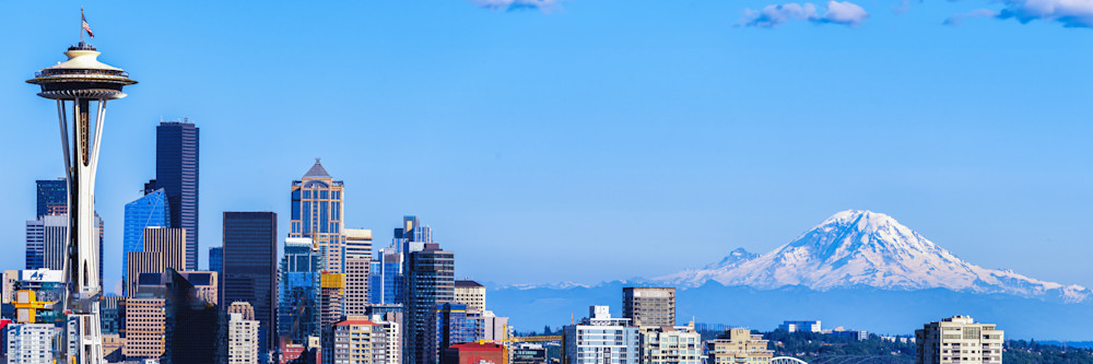 Seattle Embrace: City Skyline Meets Majestic Mountain Photography Art | Anand's Photography