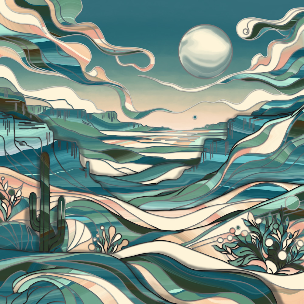 Lunar Oasis - Enchanting Desert Nightscape by Paintpourium