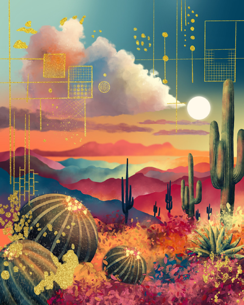 Vivid Desert Dream - Sunset Hues and Saguaro Views Artwork