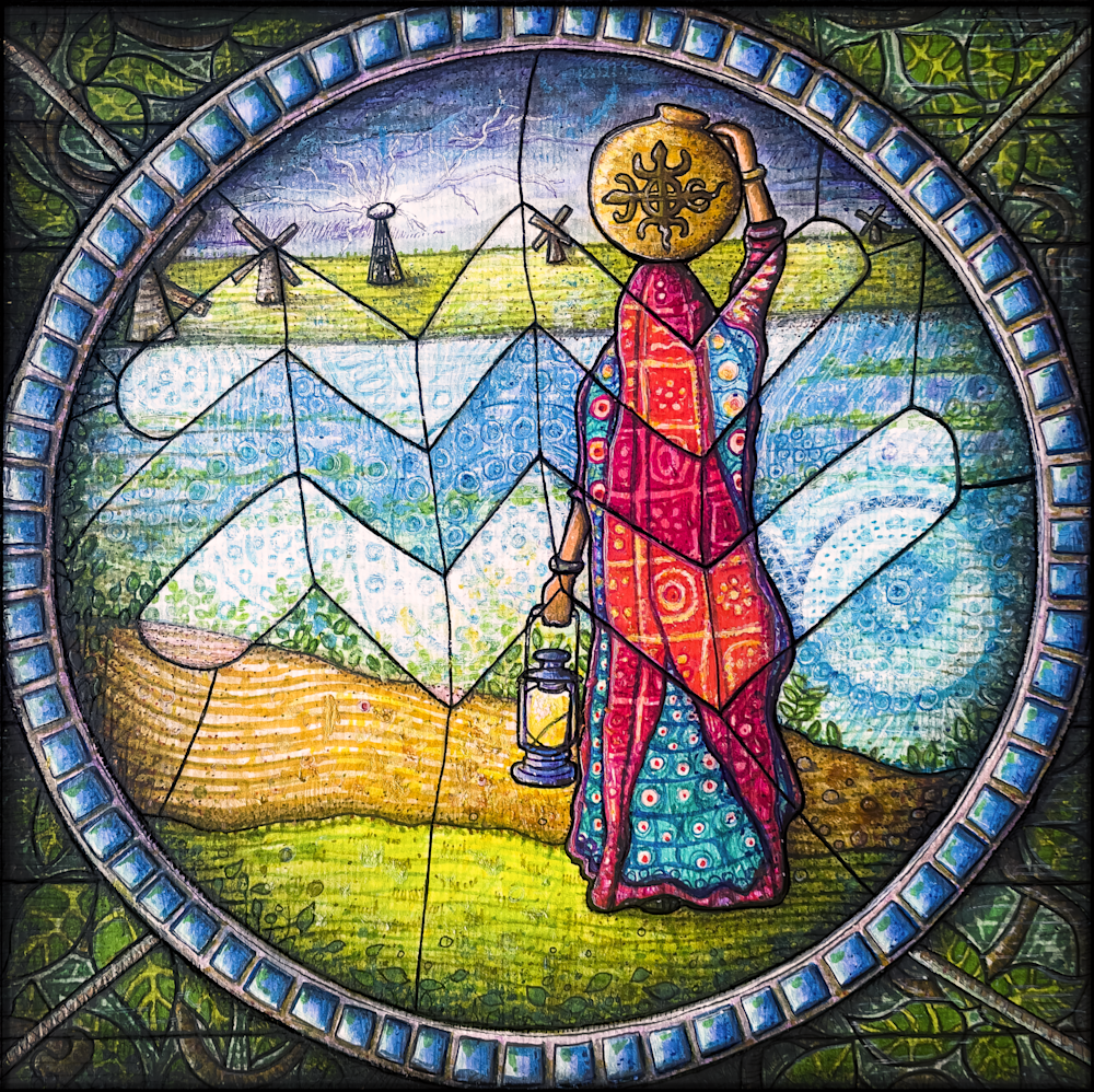 Aquarius leading the way astrology multicultural zodiac art by Kristen Palana
