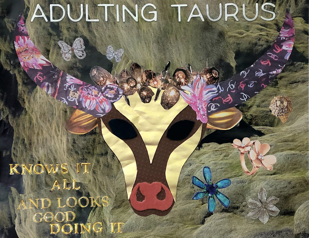 Adulting Taurus Collage Print Art | Jenn Lewis Arts