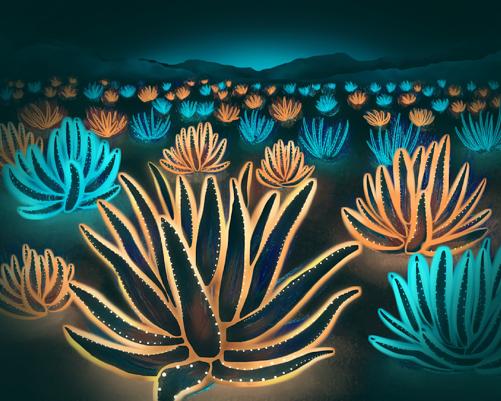 Glowing Agave Fantasy - Illuminate Your Space with Radiant Desert Art