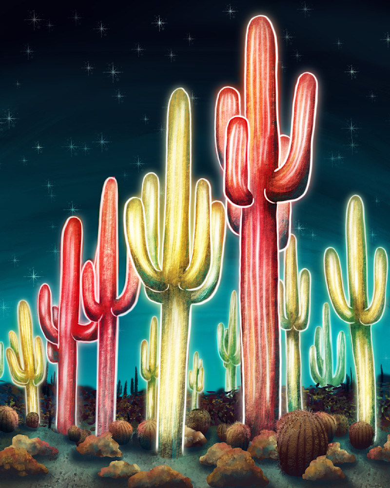 Glowing Desert Giants - Illuminate Your Space with Radiant Cactus Art