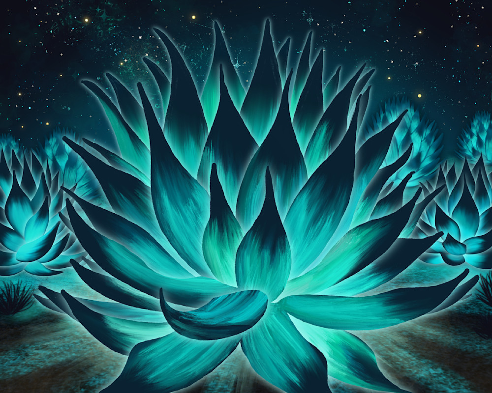 Agave Aurora - Luminous Agave Artwork Illuminated by Starlight