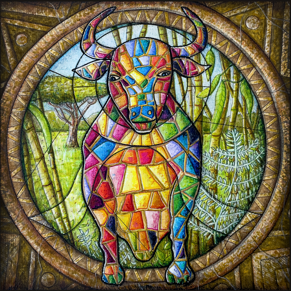 Taurus: Serene Strength – A Multicultural Mosaic Zodiac Drawing by Kristen Palana