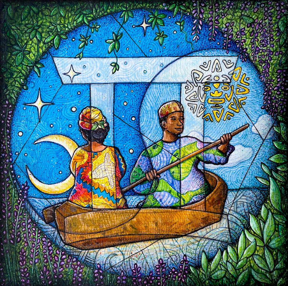 Gemini in Harmony: Navigating Duality – A Global Zodiac Art Gift by Kristen Palana