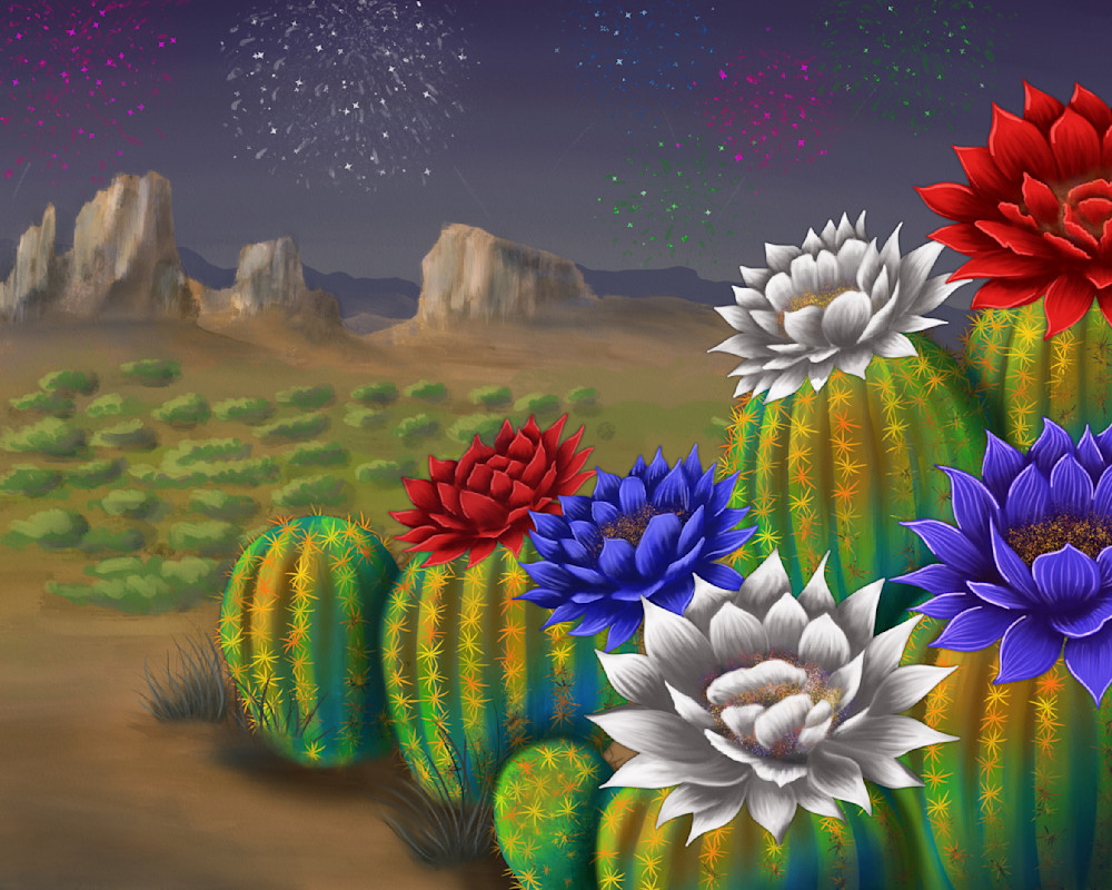 Firework Flora | Vibrant Desert Celebration Art by Paintpourium