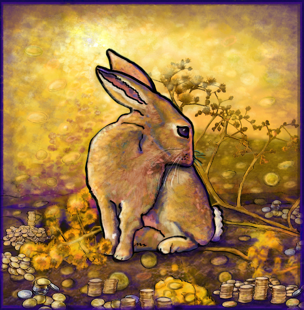 Abundance Bunny: Prosperity & Positivity Art - Gold and Purple Visualization Piece - Makalulu Studio