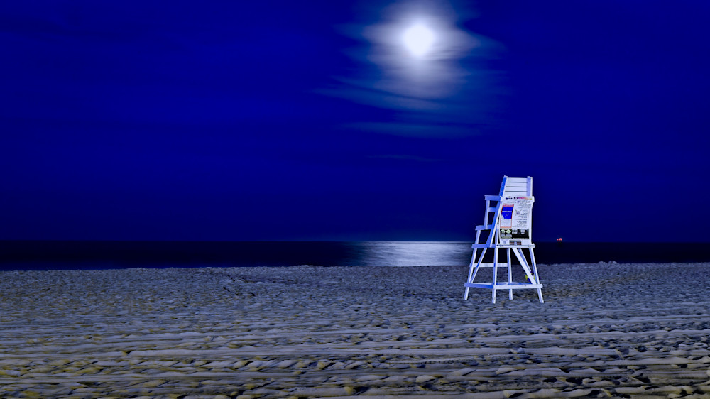 Ocean City Md Life Guard Chair At Night Photography Art | Kasden Photography