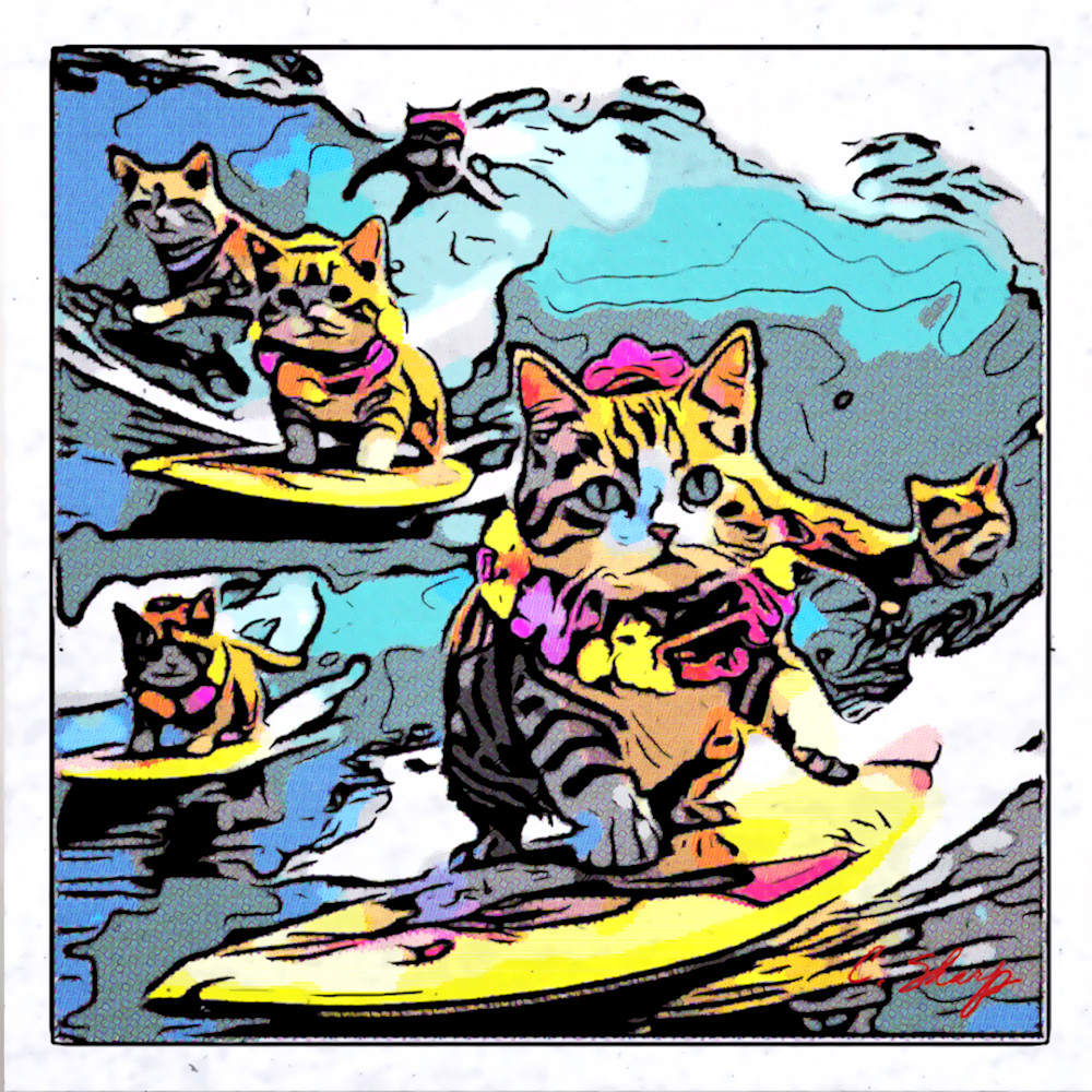 Cat Ch The Blue Wave Art | csharp art