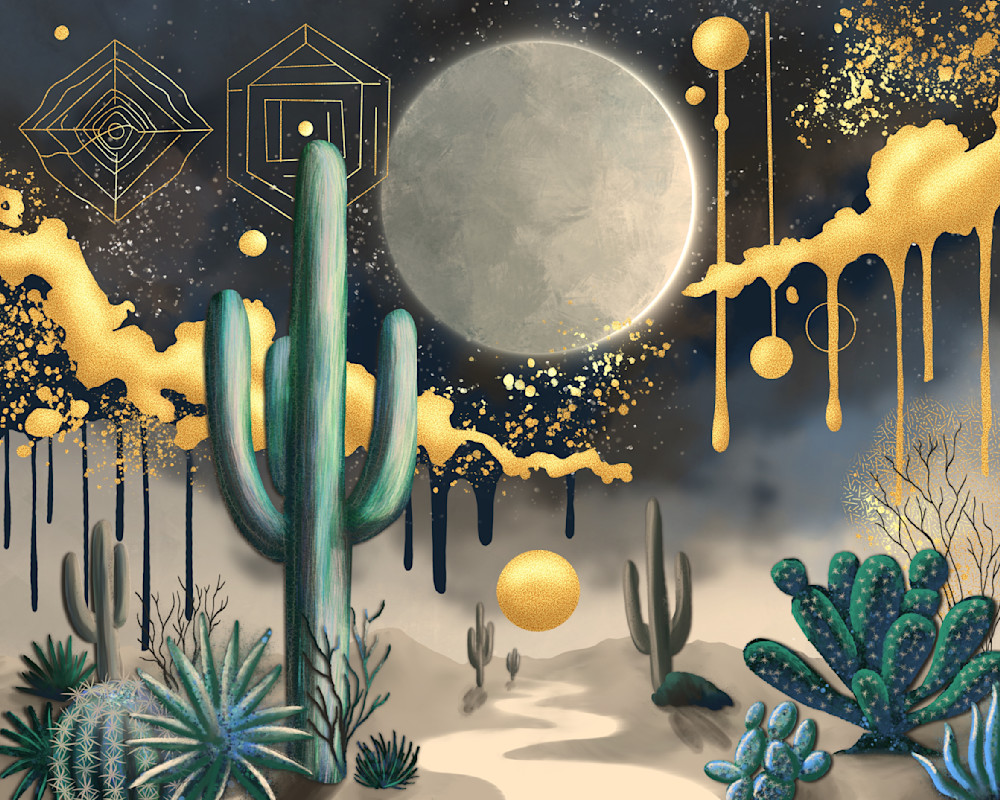 Desert Nocturne: Digital Painting of a Moonlit Desert Night