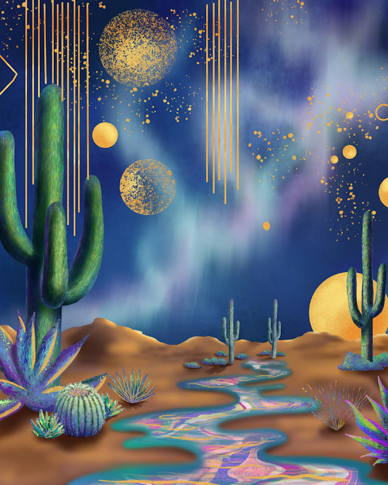 Aurora Borealis of the Desert: Digital Painting of Cosmic Desert Nightscape