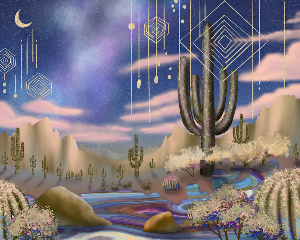 Astral Pathways: Digital Painting of a Starry Desert Night