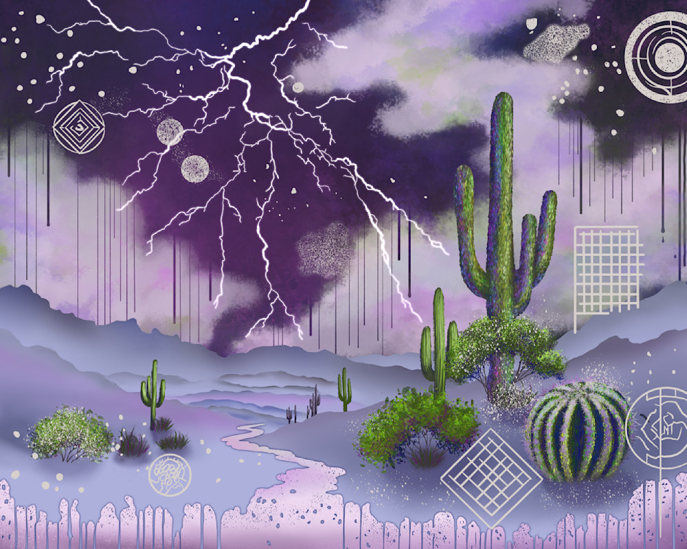 Charged Desert: Arizona Desert Storm Art in Digital Painting