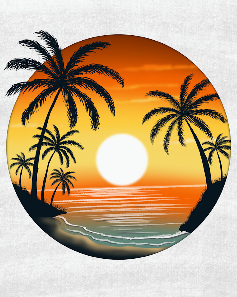 Orb of Ocean Calm: Digital Painting of a Serene Tropical Sunset
