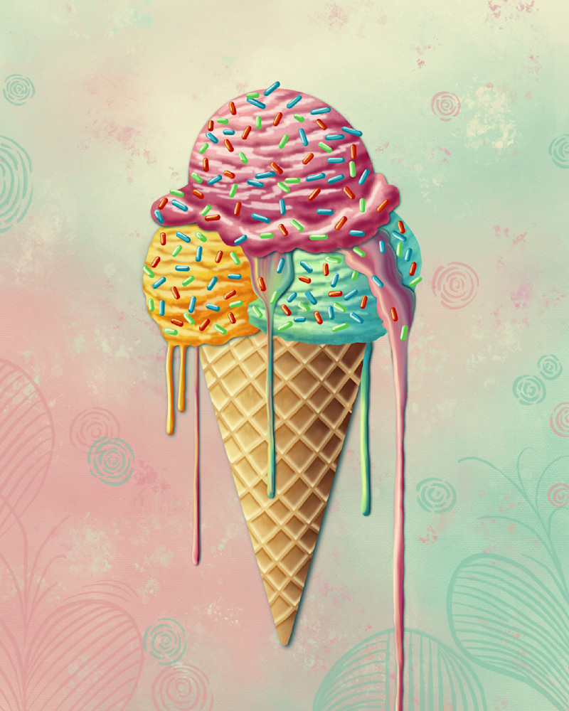 Sweet Summer Treat: Digital Painting of a Colorful Ice Cream Cone