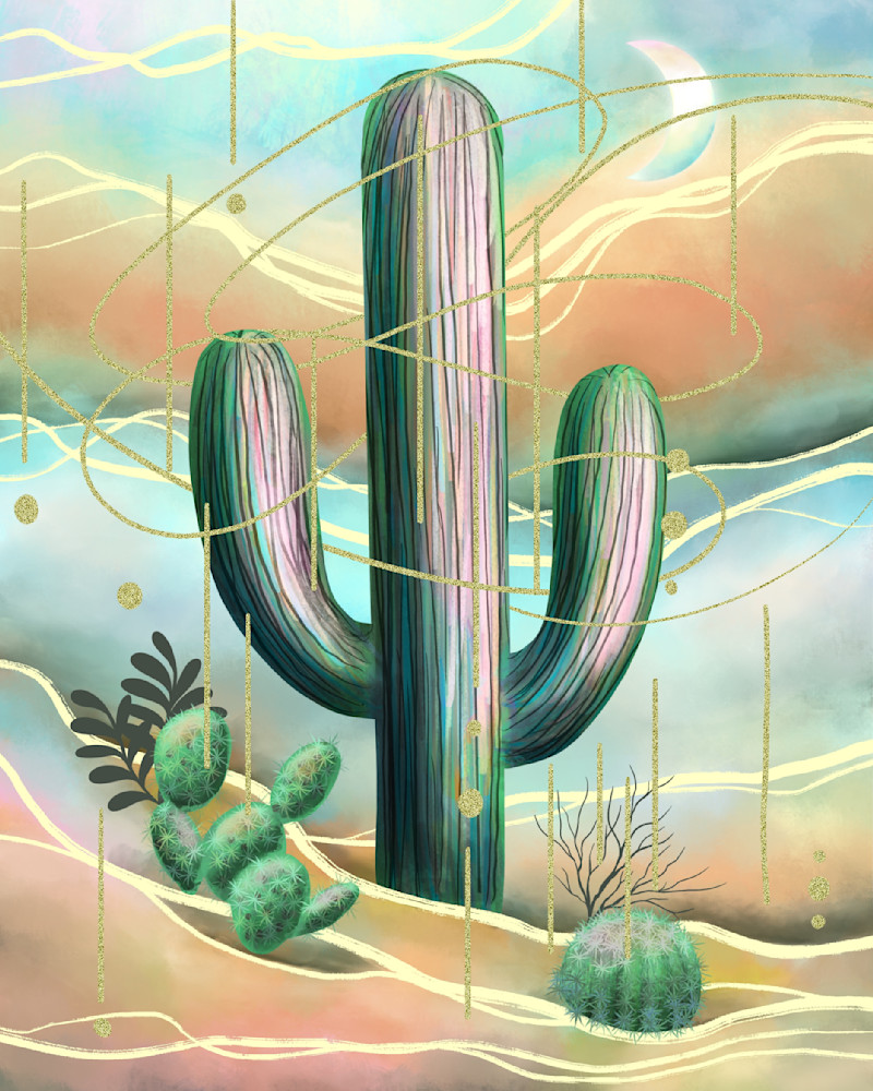 Desert Dreamlines in Blue: Digital Painting of a Cosmic Desert Scene