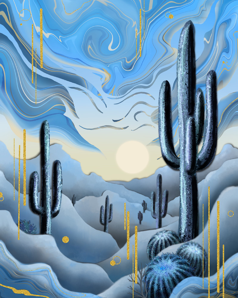 Skyborne Sands: Surreal Digital Painting of a Desert with Cosmic Skies